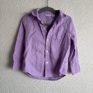 Janie and Jack Baby Boy 100% Linen Purple‎ Button Down Shirt Size 2T